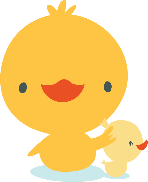 Illustratie van twee gele kuikentjes als symbool voor Opvang Vlaanderen.